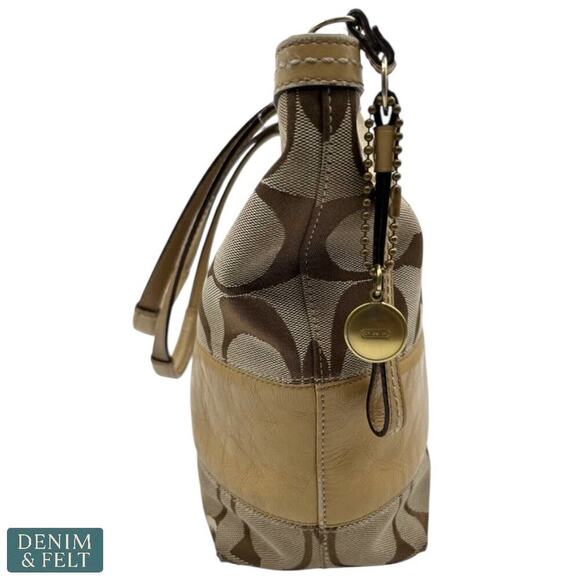 Coach Signature Canvas & Leather Tote Bag Tan Brown/Pink Zip Top Shoulder Purse - Picture 7 of 13